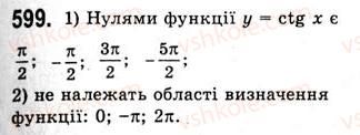 фото задание 599 - властивості і графіки функцій y=tgx та y=ctgx - тема 3. тригонометричні функції