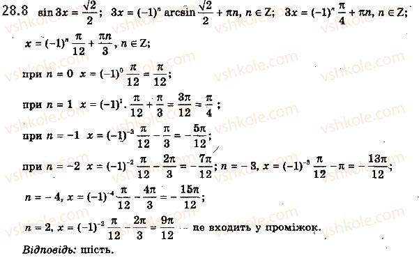фото задание 8 - 28. рівняння sin x = b - § 4. тригонометричні рівняння і нерівності