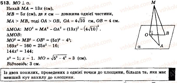 фото задание 513 - § 14. перпендикуляр і похила до площини - розділ 4. перпендикулярність прямих і площин у просторі
