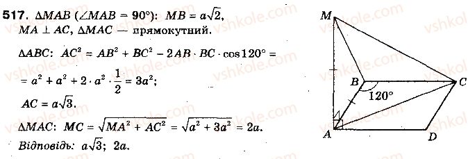 фото задание 517 - § 14. перпендикуляр і похила до площини - розділ 4. перпендикулярність прямих і площин у просторі