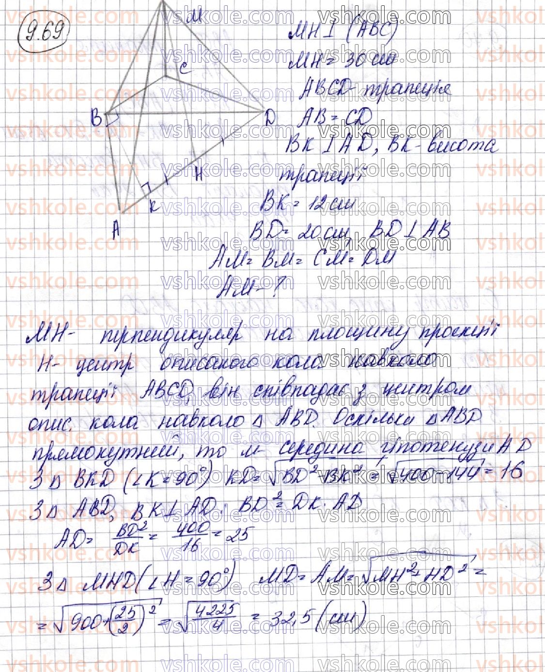фото задание 69 - § 9. перпендикуляр і похила. теорема про три перпендикуляри - розділ 3. перпендикулярність прямих і площин у просторі