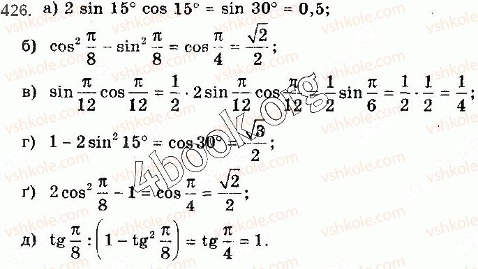фото задание 426 - § 12. формули додавання та наслідки з них - розділ 2. тригонометричні функції