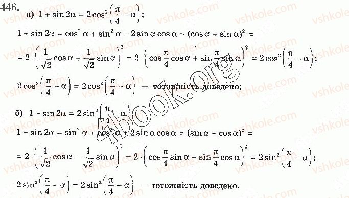 фото задание 446 - § 12. формули додавання та наслідки з них - розділ 2. тригонометричні функції