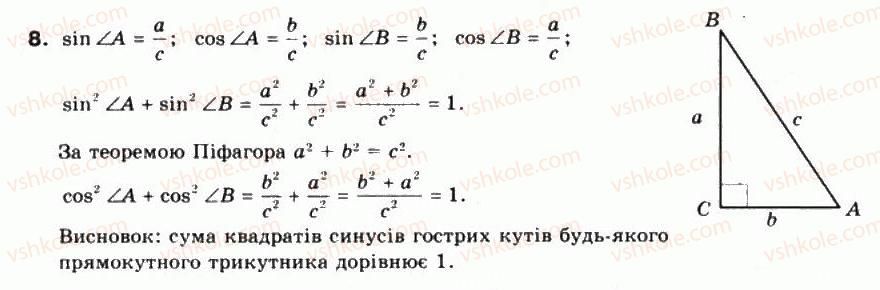 фото задание 8 - § 9. синус, косинус, тангенс, котангенс кутів від 0° до 180° - частина 1. алгебра і початки аналізу