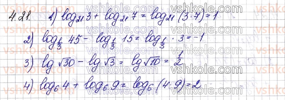 фото задание 21 - § 4. логарифми та їх властивості - алгебра. розділ 1. показникова та логарифмічна функції