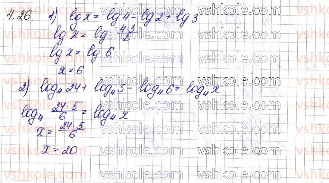фото задание 26 - § 4. логарифми та їх властивості - алгебра. розділ 1. показникова та логарифмічна функції
