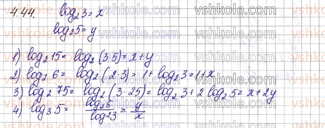 фото задание 44 - § 4. логарифми та їх властивості - алгебра. розділ 1. показникова та логарифмічна функції
