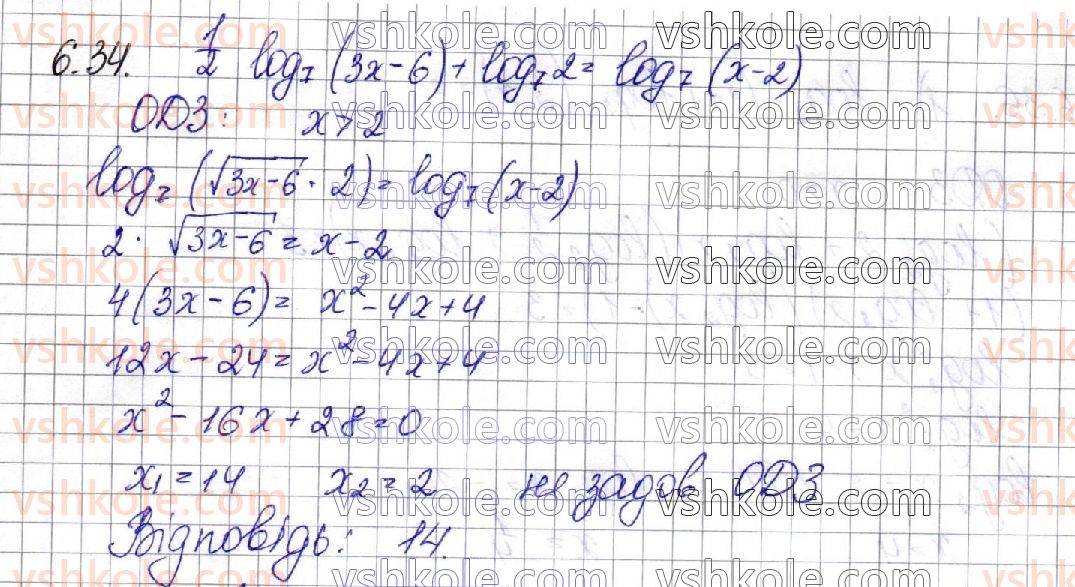 фото задание 34 - § 6. логарифмічні рівняння - алгебра. розділ 1. показникова та логарифмічна функції