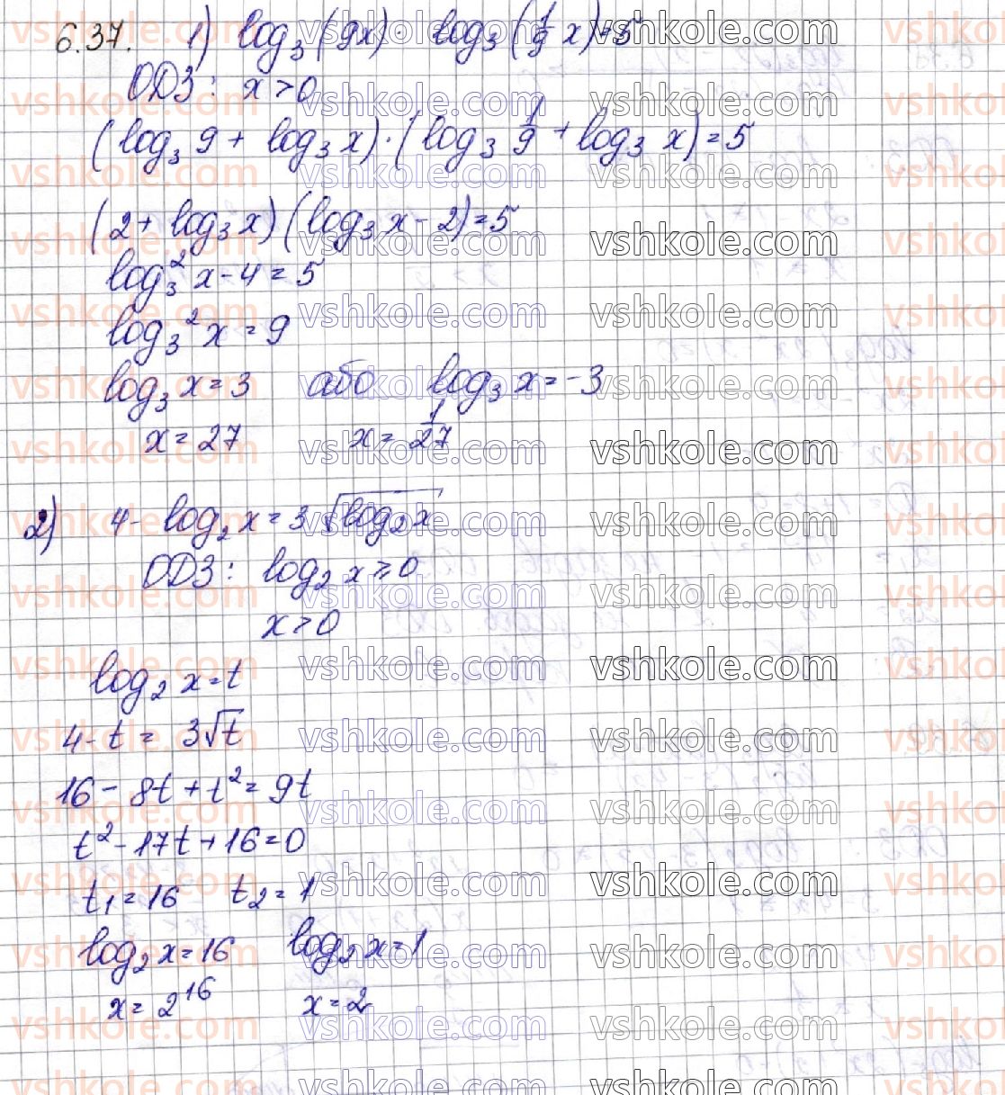 фото задание 37 - § 6. логарифмічні рівняння - алгебра. розділ 1. показникова та логарифмічна функції