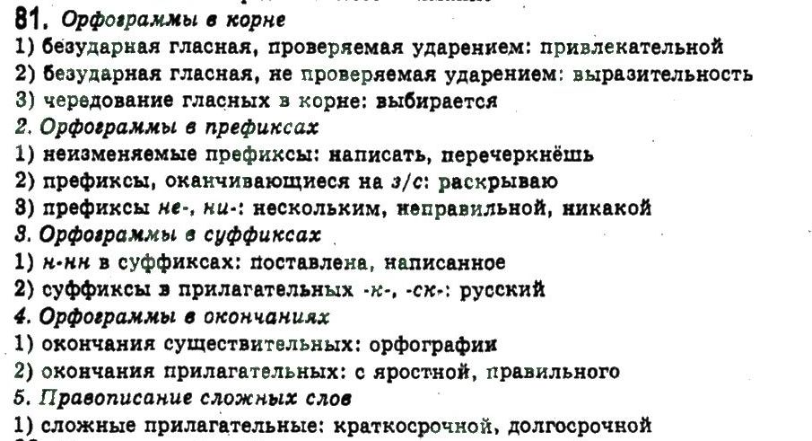 фото задание 81 - сложные случаи орфографии - обобщение и систематизация изученного