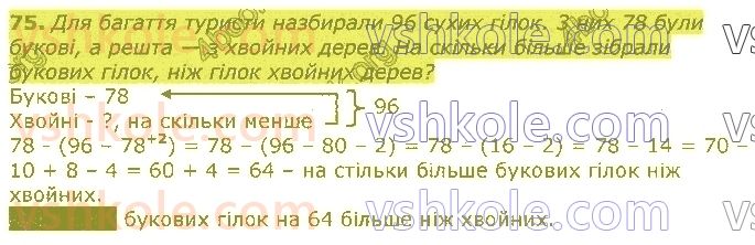фото задание 75 - повторення вивченого у 2 класі. нумерація та додавання і віднімання чисел у межах 100. рівняння