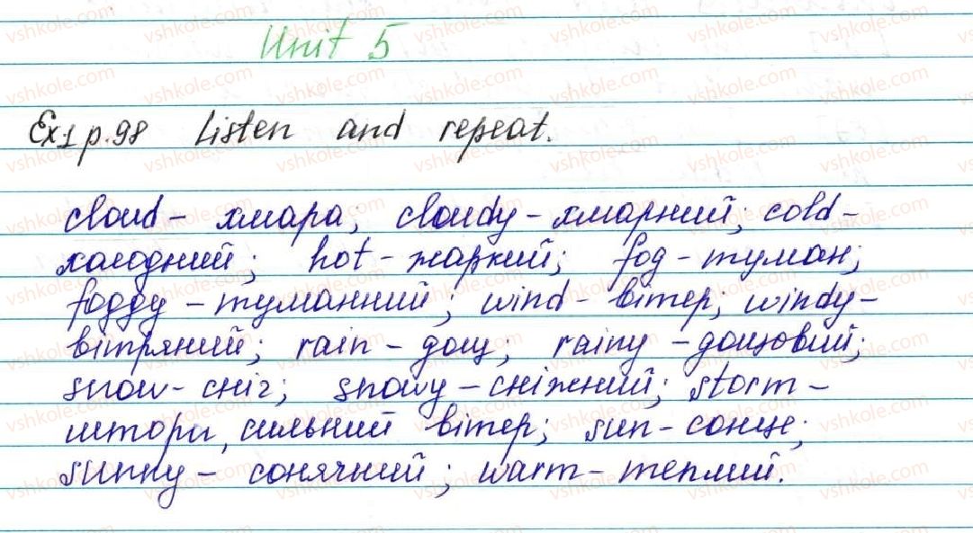 фото задание ex1p98 - unit 5. nature and weather