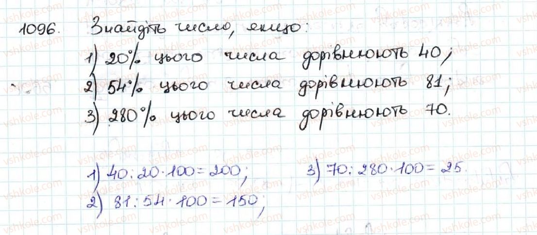 фото задание 1096 - 38. знаходження числа за його відсотками - § 5. десяткові дроби