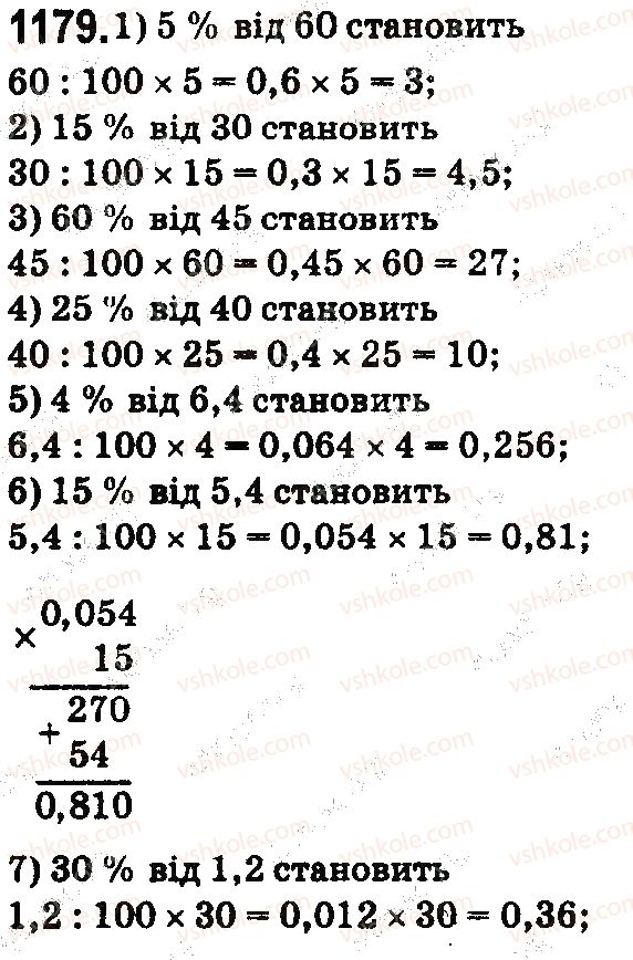 фото задание 1179 - § 33. задачі на відсотки - розділ 7. відсотки. середнє арифметичне