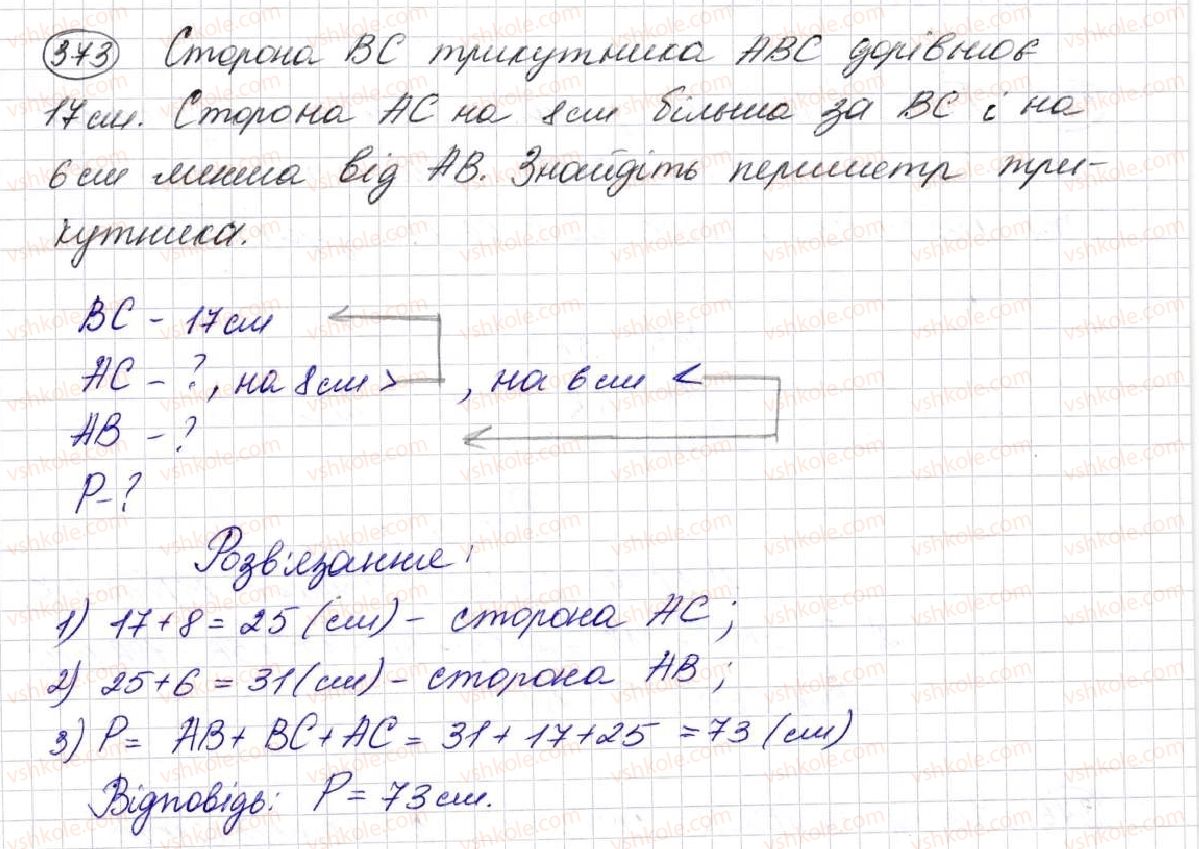 фото задание 373 - § 10. трикутник і його види - розділ 2. дії першого ступеня з натуральними числами