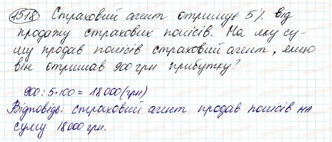 фото задание 1518 - § 35. знаходження числа за його відсотком - розділ 8. відсотки. середнє арифметичне