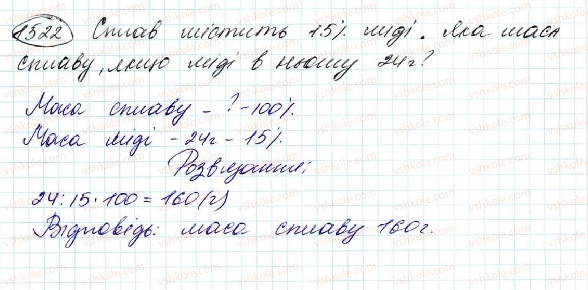 фото задание 1522 - § 35. знаходження числа за його відсотком - розділ 8. відсотки. середнє арифметичне