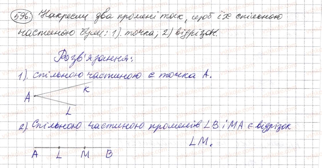 фото задание 596 - § 17. промінь, пряма, площина - розділ 1. натуральні числа і дії з ними. геометричні фігури і величини