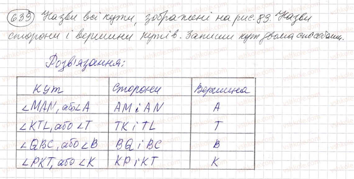фото задание 639 - § 19. кут. види кутів - розділ 1. натуральні числа і дії з ними. геометричні фігури і величини