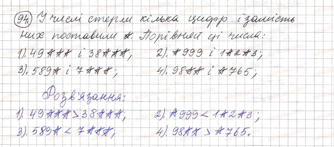 фото задание 94 - § 2. порівняння натуральних чисел - розділ 1. натуральні числа і дії з ними. геометричні фігури і величини