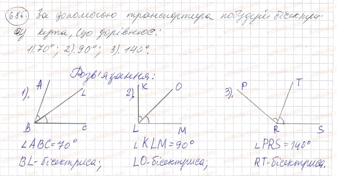 фото задание 686 - § 20. величина кута. вимірювання і побудова кутів - розділ 1. натуральні числа і дії з ними. геометричні фігури і величини