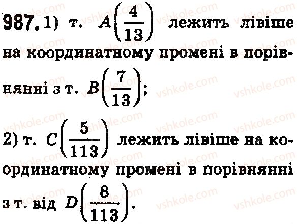 фото задание 987 - § 29. порівняння звичайних дробів з однаковими знаменниками - розділ 2. дробові числа і дії з ними