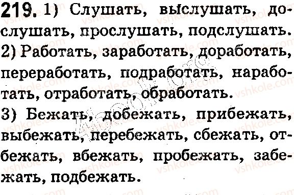 фото задание 219 - § 53. значимые части слова: префикс - состав слова. словообразование. орфография