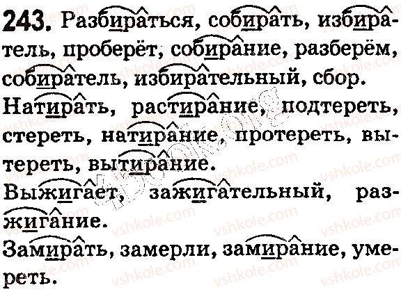 фото задание 243 - § 57. буквы е, и в корнях с чередованием - состав слова. словообразование. орфография