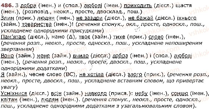 фото задание 486 - § 41. ознайомлення з найбільш уживаними вставними словами - відомості з синтаксису й пунктуації