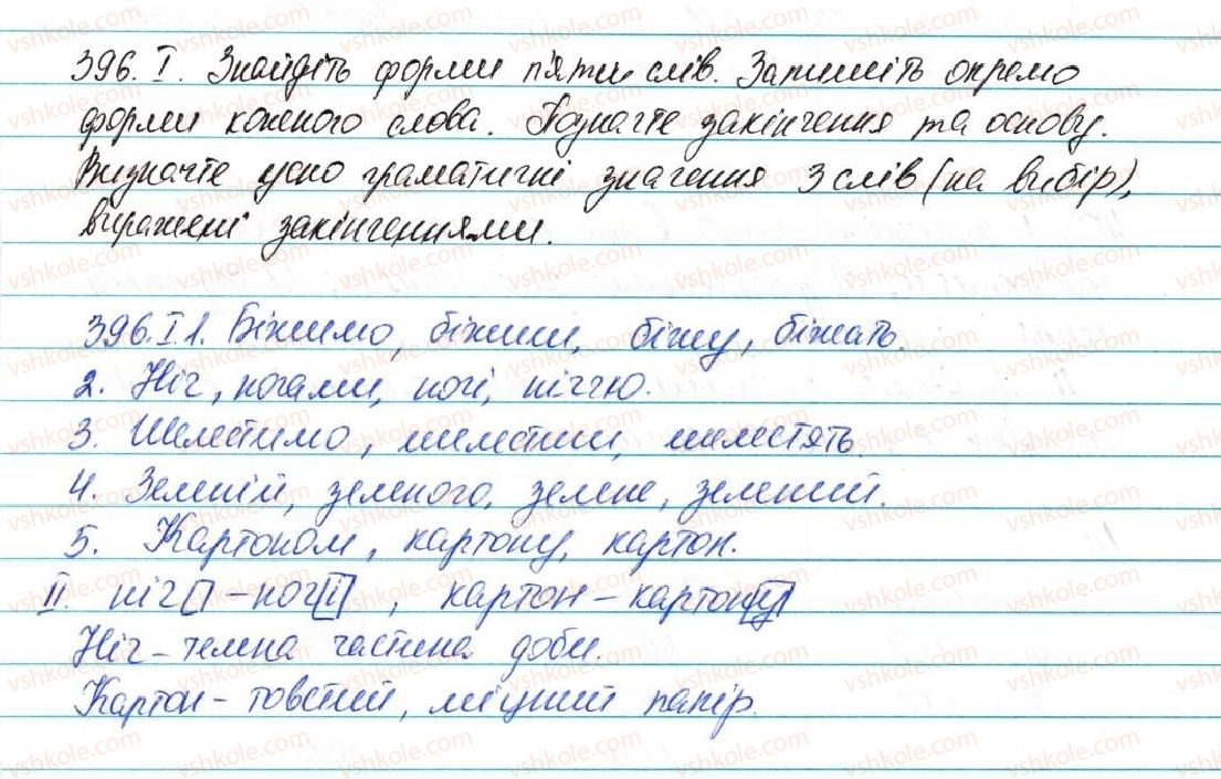 фото задание 396 - § 49. основа слова і закінчення. змінні та незмінні слова - будова слова, орфографія