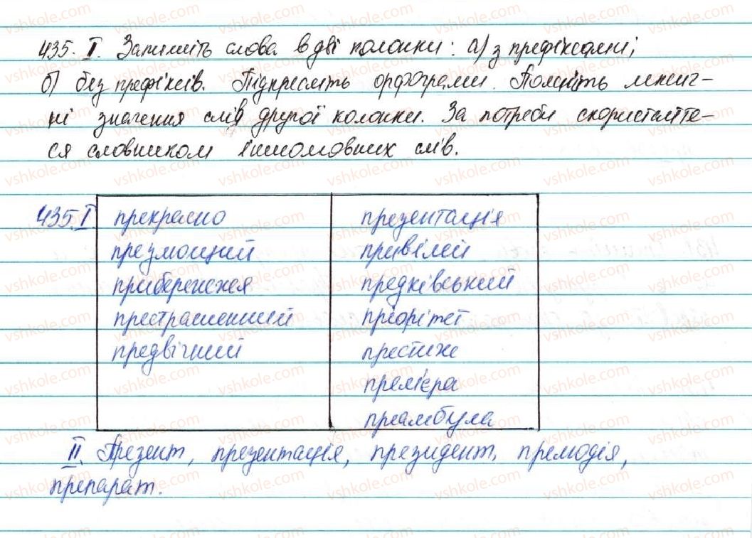фото задание 435 - § 53. написання і вимова префіксів пре, при , прі - будова слова, орфографія