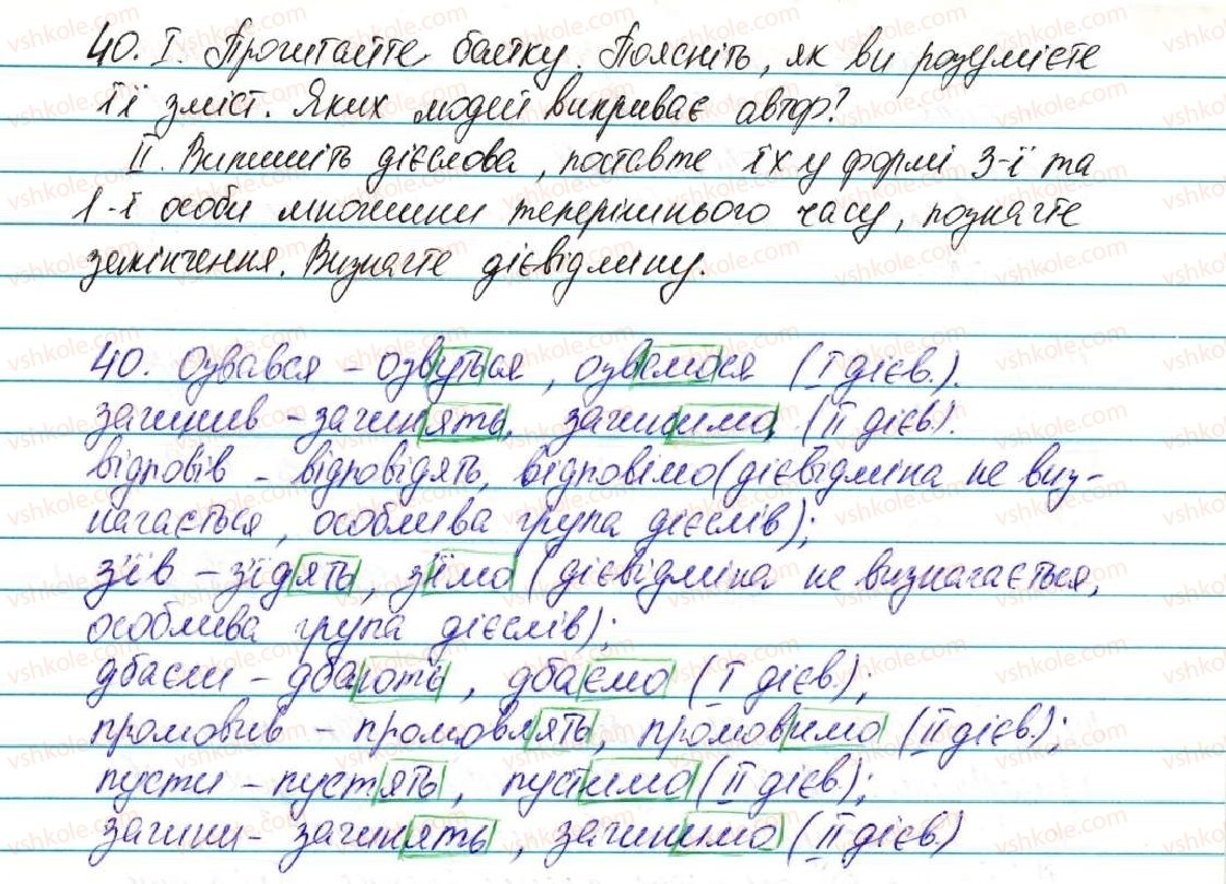 фото задание 40 - § 5. дієслово - вступ. повторення вивченого в початкових класах