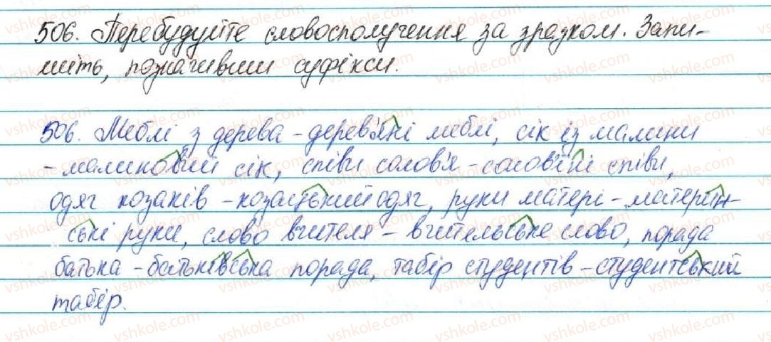 фото задание 506 - § 53. основа слова (корінь, суфікс, префікс) і закінчення - значущі частини слова. спільнокореневі слова - будова слова. орфографія