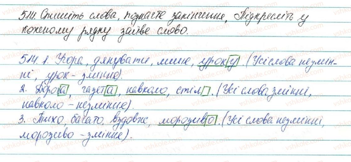 фото задание 514 - § 54. форми слова. змінні і незмінні слова - будова слова. орфографія