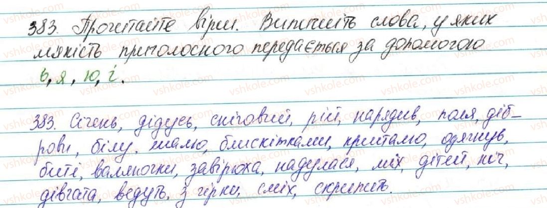 фото задание 383 - § 41. позначення м'якості приголосних на письмі ь, і, є, ю, я. правила вживання м'якого знака - фонетика. графіка. орфоепія. орфографія