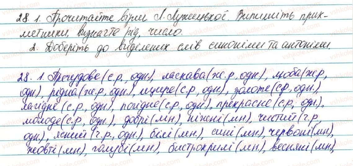 фото задание 28 - § 4. прикметник - повторення вивченого в початкових класах