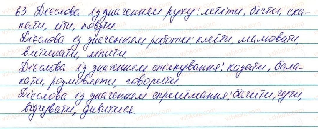 фото задание 63 - § 7. дієслово - повторення вивченого в початкових класах