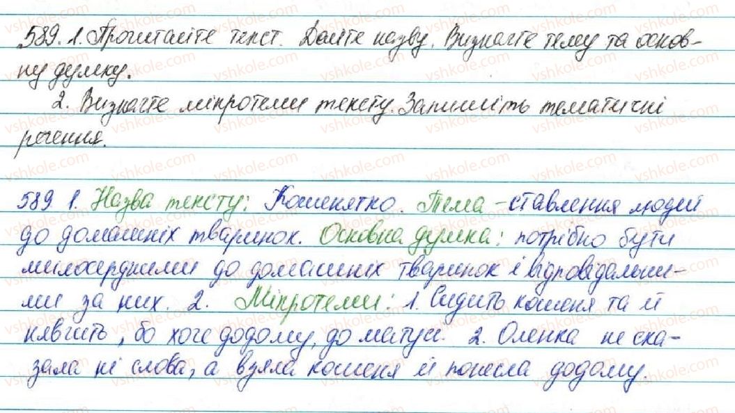 фото задание 589 - § 65. усний і письмовий докладні перекази художнього тексту розповідного характеру з елементами опису тварини - зв'язна мова (мовлення)