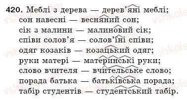 фото задание 420 - § 55. основа слова і закінчення змінних слів. корінь, суфікс, префікс і закінчення - значущі частини слова - будова слова. орфографія