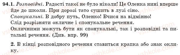 фото задание 94 - § 16. види речень за метою висловлювання. окличні рчення. розділові знаки в кінці речення - синтаксис. пунктуація