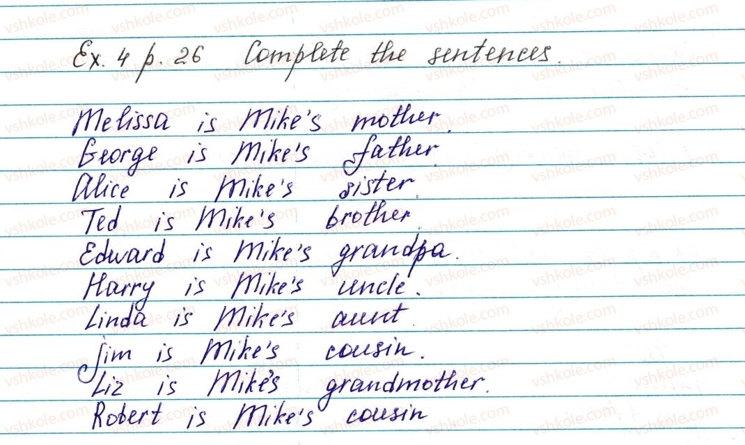 фото задание ex4p26 - lesson 2. an ordinary family - unit 1. family and friends