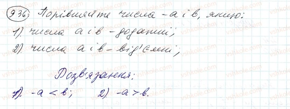 фото задание 936 - 33. порівняння чисел - § 4. раціональні числа і дії з ними