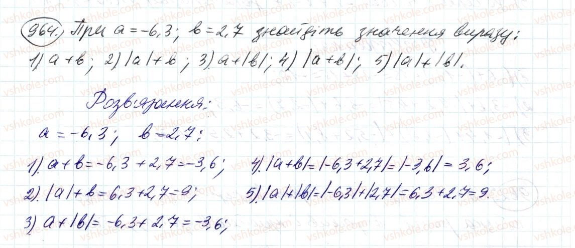 фото задание 964 - 34. додавання раціональних чисел - § 4. раціональні числа і дії з ними