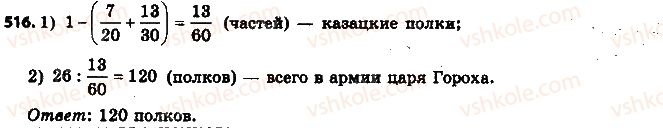 фото задание 516 - 15. нахождение числа по заданному значению его дроби - § 2. обыкновенные дроби
