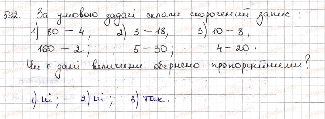 фото задание 592 - § 14. пряма та обернена пропорційні залежності - розділ 3. відношення і пропорції