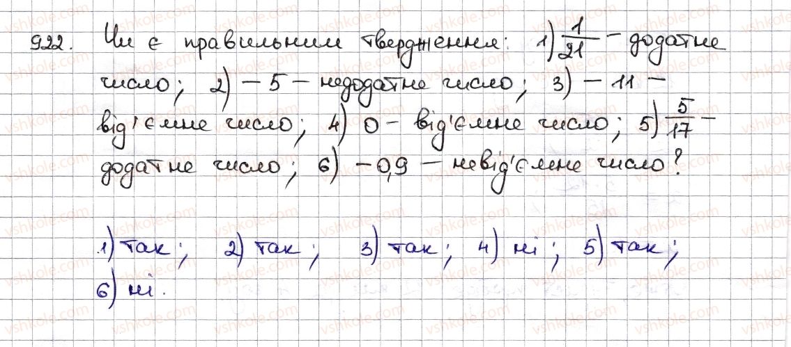 фото задание 922 - § 21. додатні та від'ємні числа. число нуль - розділ 4. раціональні числа та дії з ними