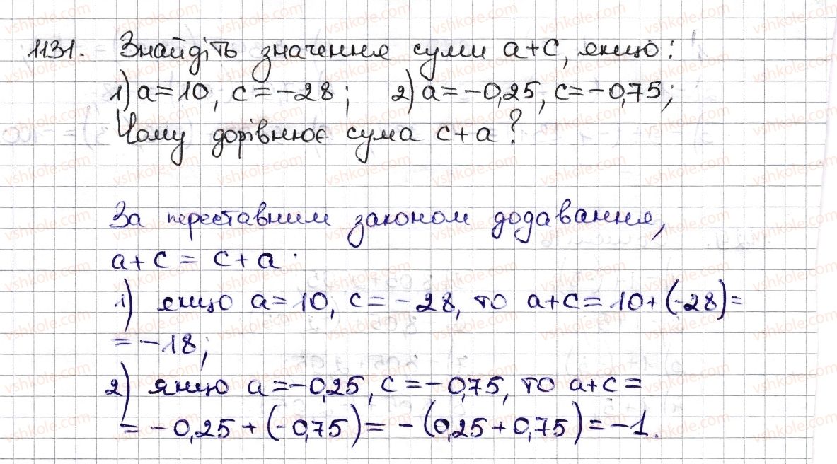фото задание 1131 - § 26. додавання раціональних чисел - розділ 4. раціональні числа та дії з ними