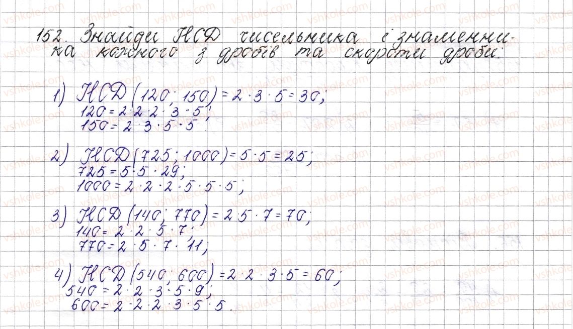 фото задание 152 - § 8. основна властивість дробу. скорочення дробу - розділ 2. звичайні дроби