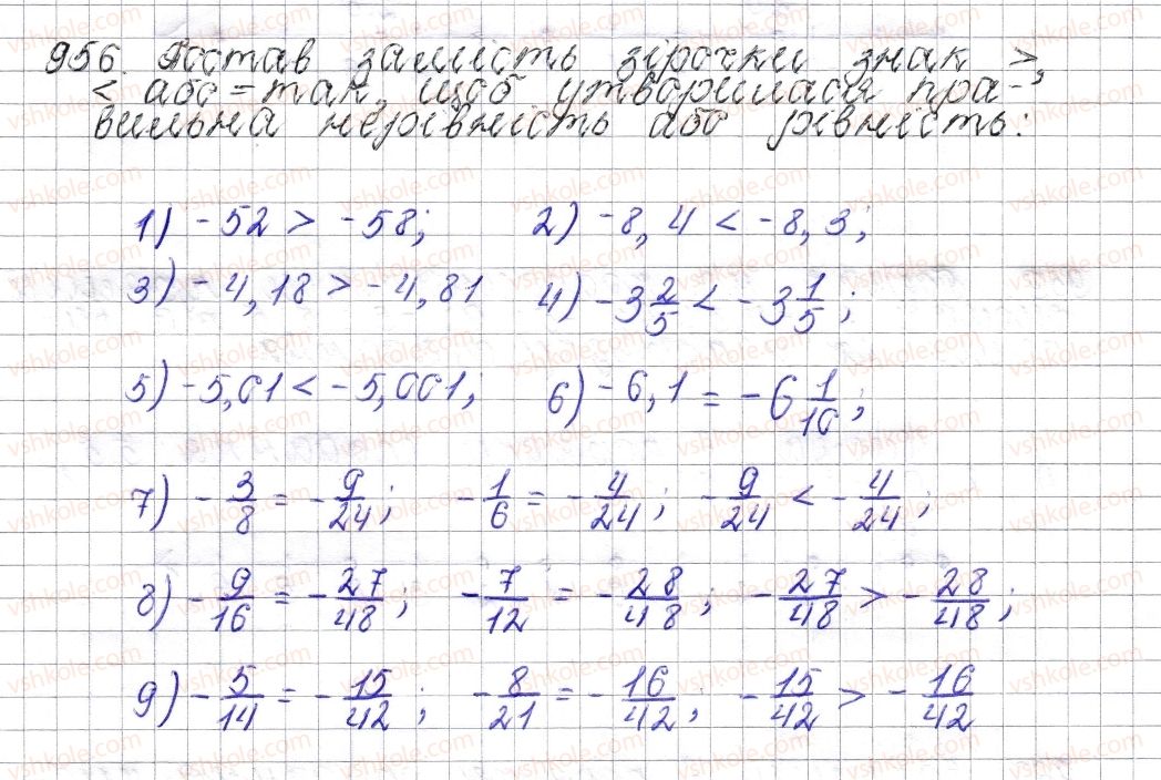 фото задание 956 - § 37. порівняння раціональних чисел - розділ 4. раціональні числа і дії над ними