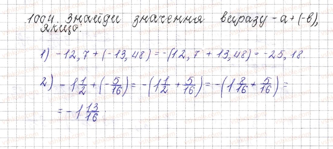 фото задание 1004 - § 38. додавання від’ємних чисел - розділ 4. раціональні числа і дії над ними